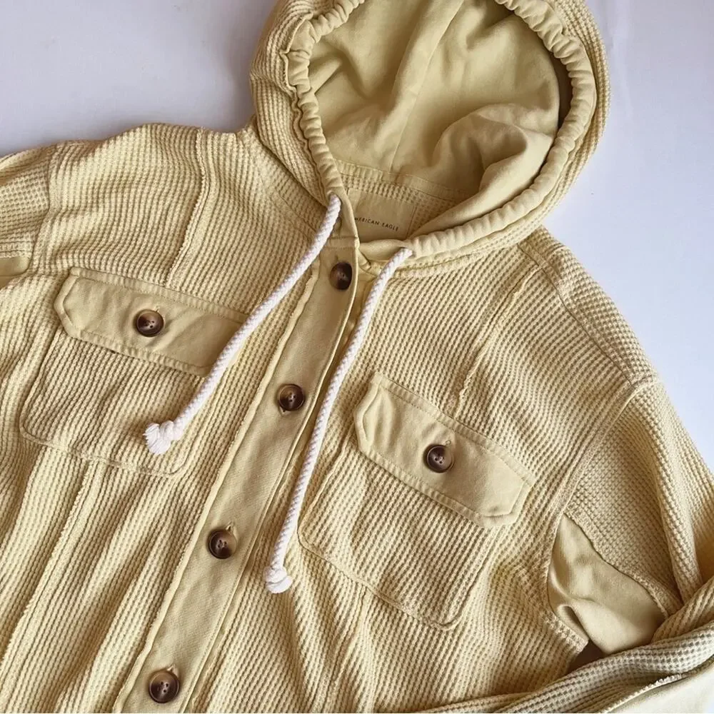 Aerie Waffle Button Hoodie Shacket Sweater - Picture 5 of 8